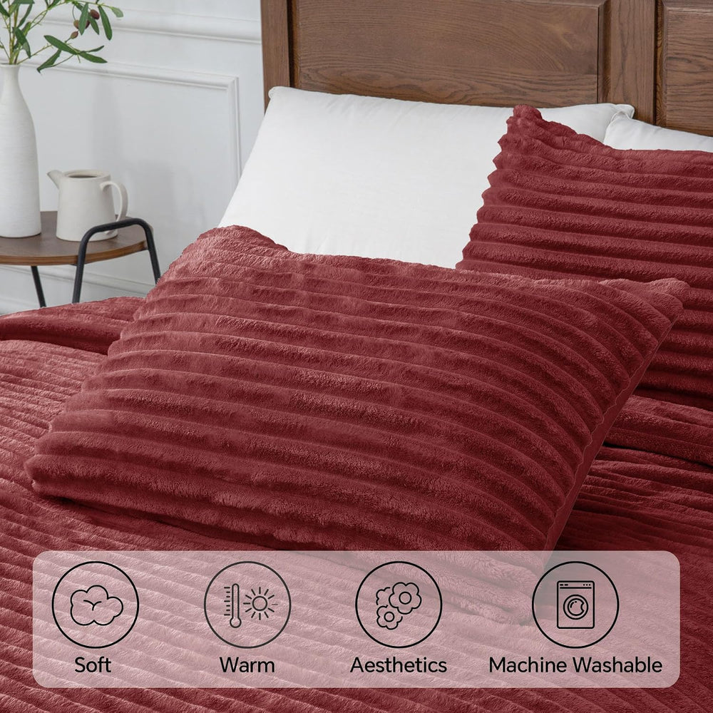 BEDELITE Fleece Queen Comforter Set, Fluffy Bed Set, Burgundy