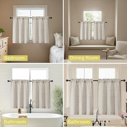 Linen Kitchen Curtains 45 Inch Length 2 Panels, Light Filtering Faux Linen - Image 6