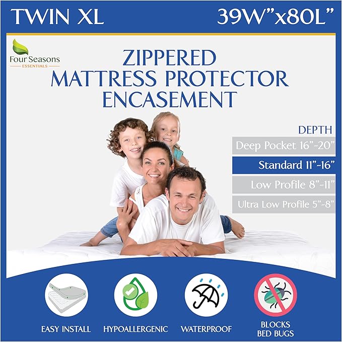 Twin Extra Long Mattress Protector Zippered Bed Bug Waterproof Encasement by FourSeasonsEssentials