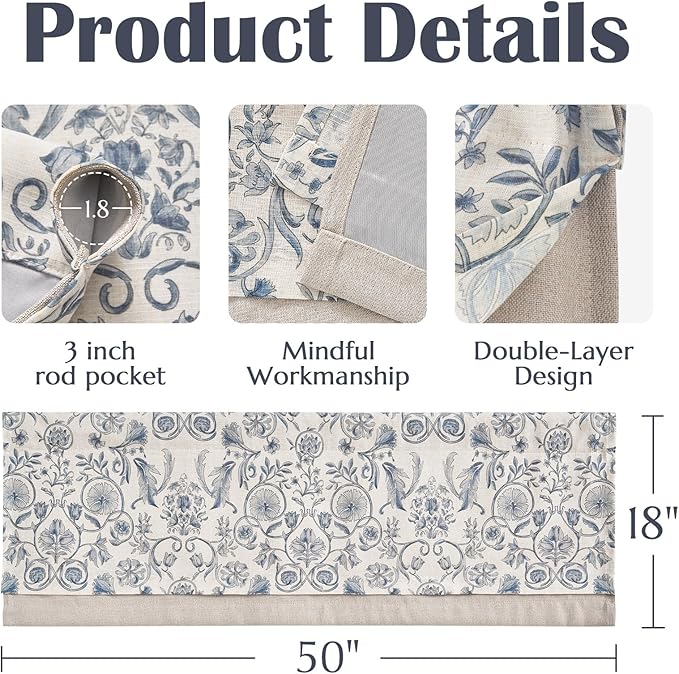 jinchan Linen Valance Kitchen Curtain Pack of 2 Double Layer 18 Inch - Image 6