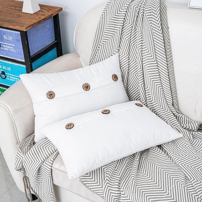HWY 50 White Chenille Throw Pillow Covers 12x20 Inch - Image 3