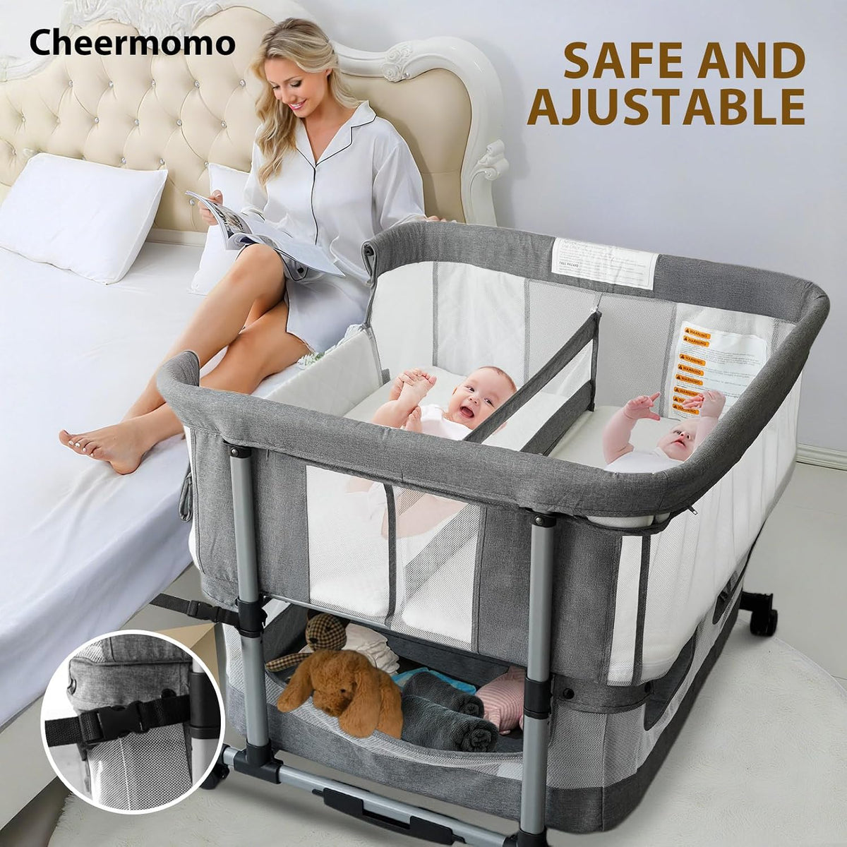 twin bassinet for 2 babies, rocking double bassinet shown in use