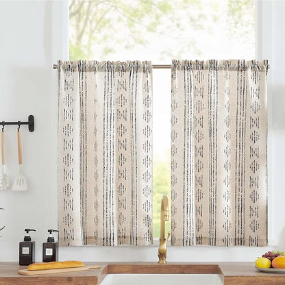 jinchan Boho Kitchen Curtains Linen Tier Curtains Bohemian Cafe Small Drapes by JINCHAN