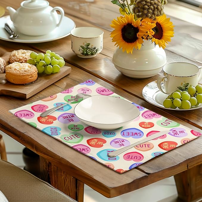 Valentine Pink Love Heart Candy Placemats Set of 4 Valentines Seasonal Table - Image 6