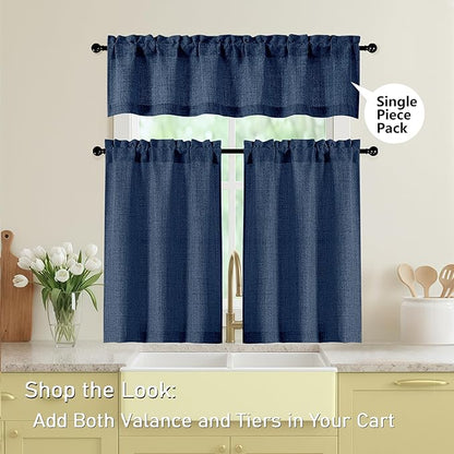 Navy Blue Kitchen Curtains 24 Inch Length 2 Panels, Light Filtering Faux Linen - Image 5
