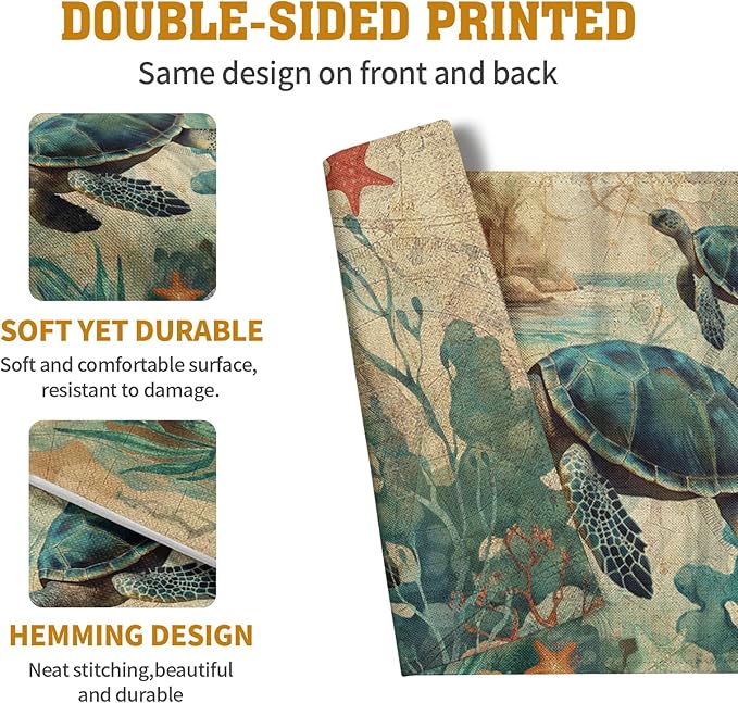 Sea Turtle Placemats Set of 4 Summer Beach Seasonal Linen Table Mats 12x18 Inch - Image 5