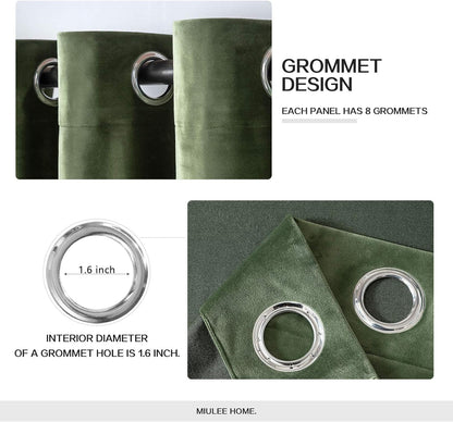 miulee velvet blackout curtains olive green 52 x shown in use