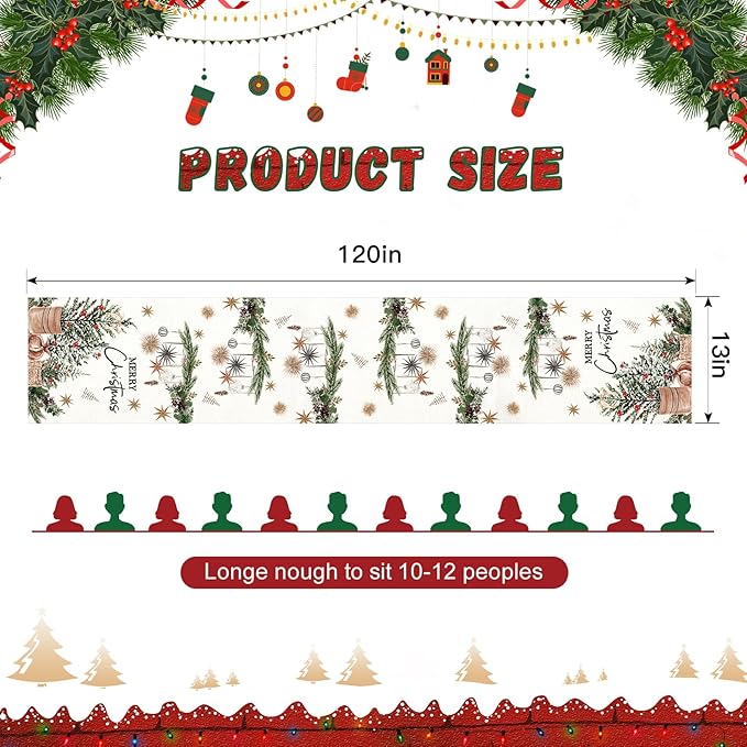 OTOSTAR Xmas Trees Holly Pine Cone Merry Christmas Table Runner, Xmas Seasonal - Image 6