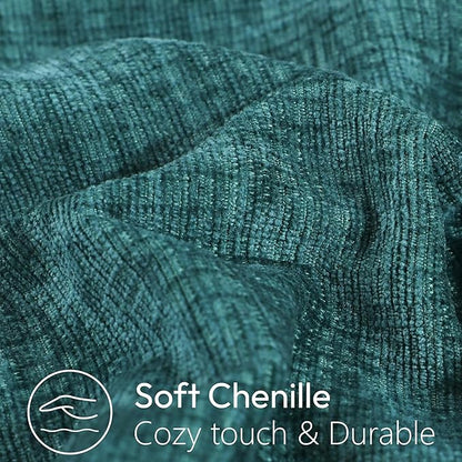 Stellhome Soft Decorative Chenille Pillow Covers 18x18 Inch Natural Teal Boho - Image 2
