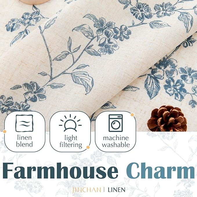 jinchan Floral Kitchen Curtains 24 Inch Linen Tier Curtains Farmhouse Cafe Half - Image 6