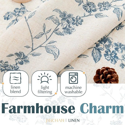 jinchan Floral Kitchen Curtains 30 Inch Linen Tier Curtains Farmhouse Cafe Half - Image 6