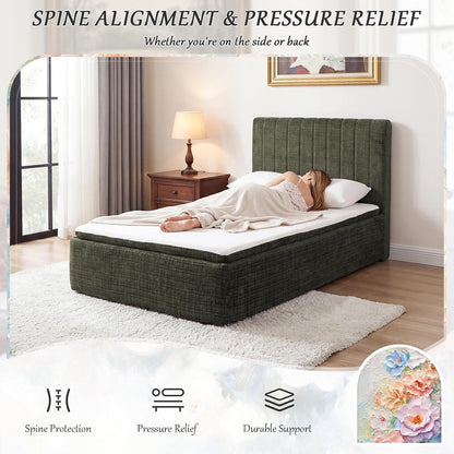 twin compression bed boneless bed frame with mattress, side view