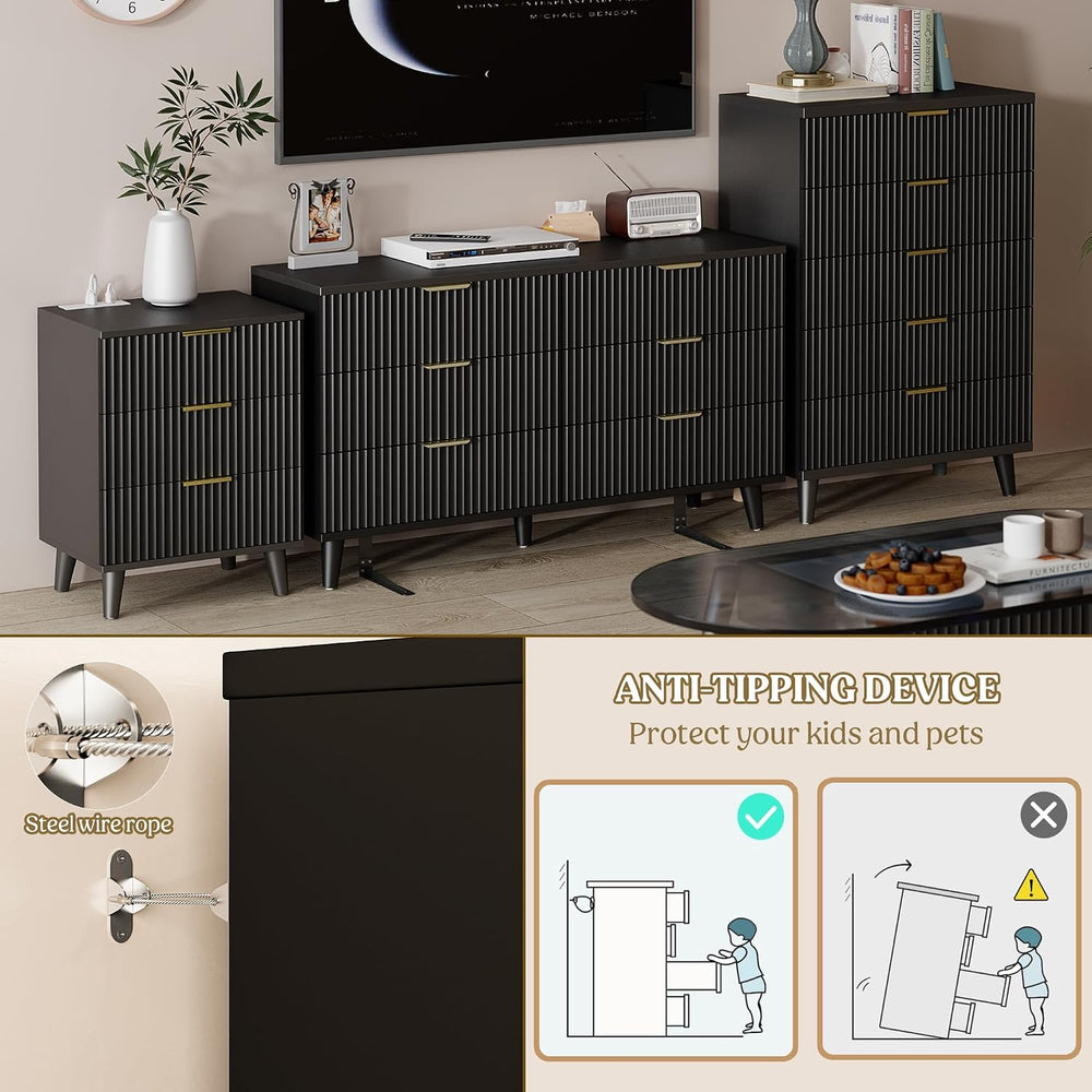 Lulive Wood 6 Drawers Dresser, 53.2" W Fluted Modern Dressers for Bedroom