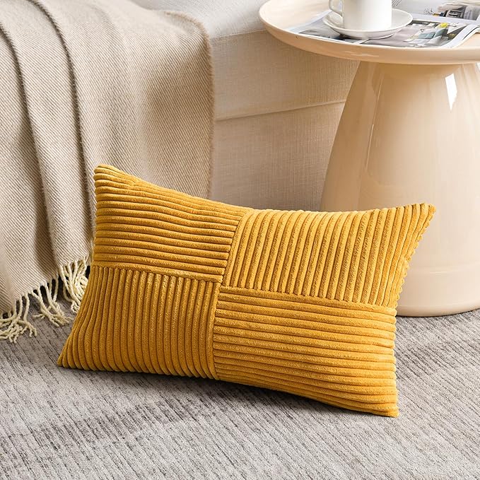 Fancy Homi 2 Packs Gold Yellow Lumbar Decorative Throw Pillow Covers 12x20 Inch - Image 2