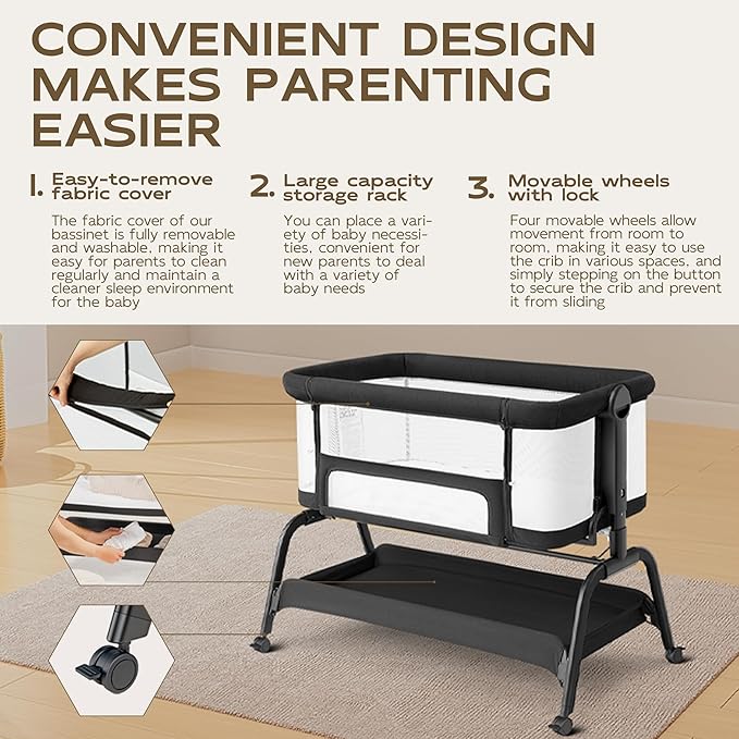 BabyBond Baby Bassinet, 3 in 1 Bassinet Bedside Sleeper - Image 3