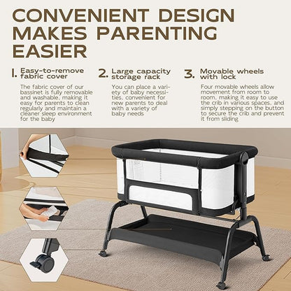 BabyBond Baby Bassinet, 3 in 1 Bassinet Bedside Sleeper - Image 3