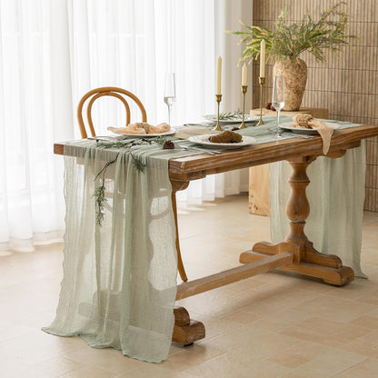 Keketoarrange Sage Green Table Runner Cheesecloth 120 Inch 10 FT Rustic Boho Cheese Cloth Table Runner for Wedding Baby Shower Bridal Shower Sheer Gauze Centerpiece Summer Boho Home Decorations