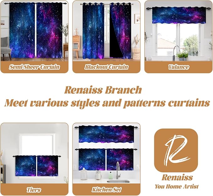 Renaiss 42 x 108 Inch Universe Galaxy Tier Curtains - Image 7