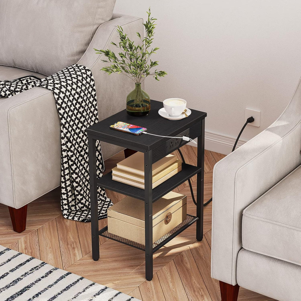 HOOBRO Side Tables with Charging Station, Small End Tables for Small Space