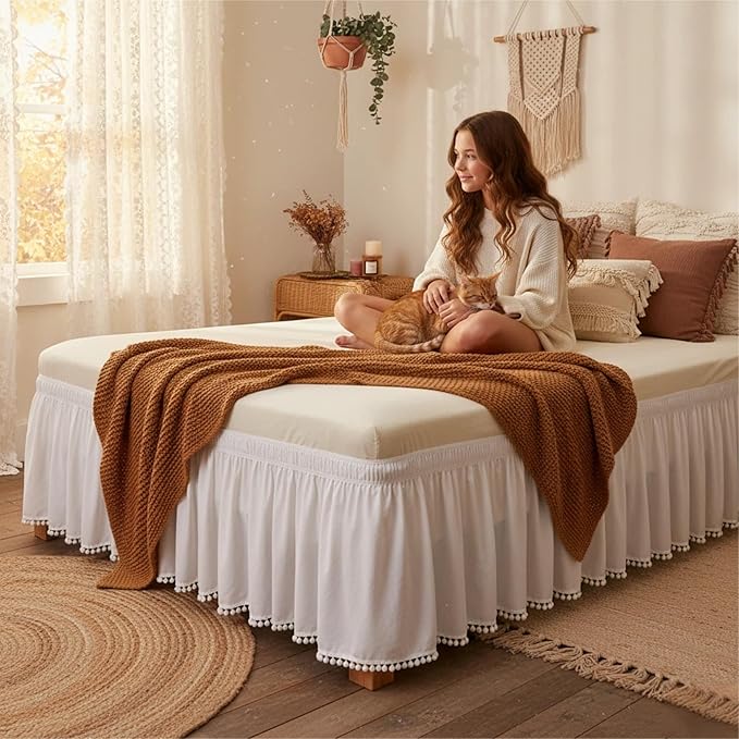 Biscaynebay Queen Bed Skirt 15 inch Drop-White Dust Ruffle Bedskirt - Image 5