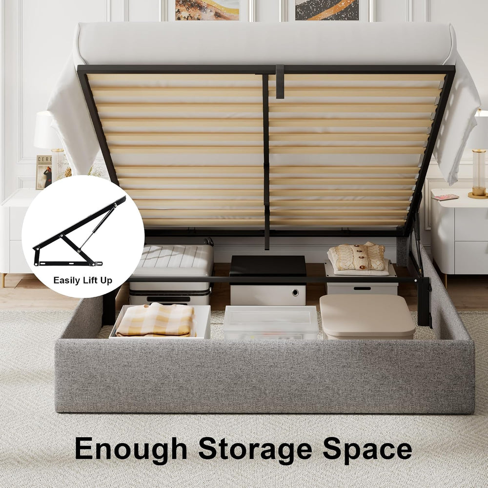 Feonase Full Size Bed Frame with Storage & Charging Station - Hydraulic L...