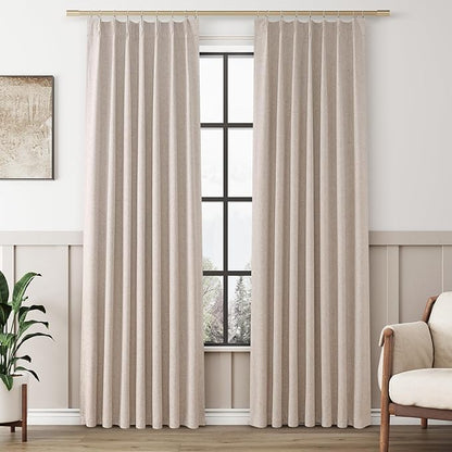 Oatmeal 100% Blackout Pinch Pleated Linen Curtains 84 Inches Long by Aersas