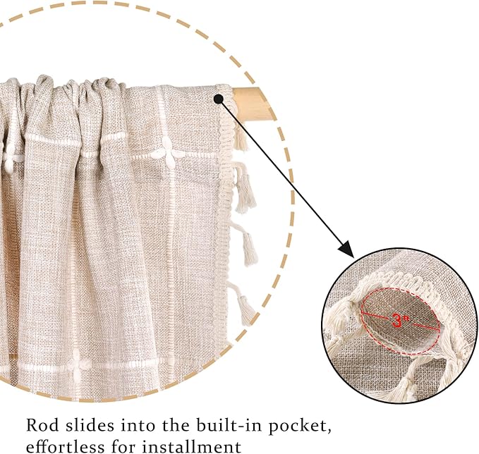 ColorBird Farmhouse Semi-Blackout Window Curtains 2 Panels Embroidery Lattice - Image 4