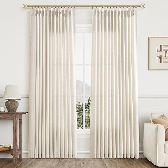 Natural Pinch Pleat Linen Curtains 84 Inch Length 2 Panels Set by Aersas