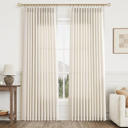 Natural Pinch Pleat Linen Curtains 84 Inch Length 2 Panels Set by Aersas