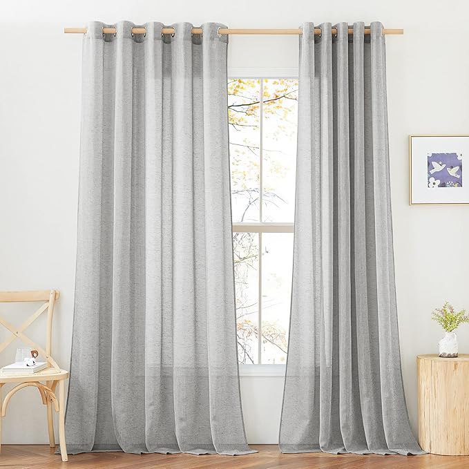 NICETOWN Sliding Door Curtains Linen Sheer Textured, Grommet Semi Sheer Keep by NICETOWN