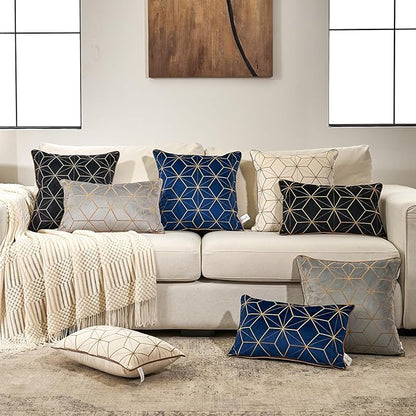 Aeckself White Gold Plaid Geometric Throw Pillow Cover 18x18 Inch, Soft Velvet - Image 7