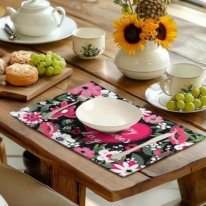 Happy Valentine's Day Placemats Set of 4 Valentine Flowers Love Heart Place - Image 6