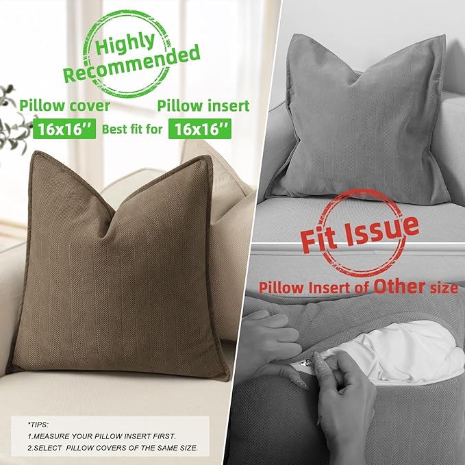ZWJD Brown Pillow Covers 16x16 Set of 2 Chenille Throw Pillow Covers - Image 3