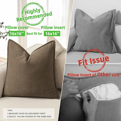 ZWJD Brown Pillow Covers 16x16 Set of 2 Chenille Throw Pillow Covers - Image 3
