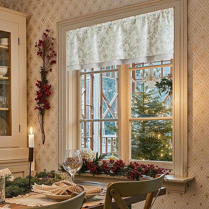 jinchan Linen Valance Curtain Farmhouse Floral Printed Small Window Curtain - Image 2