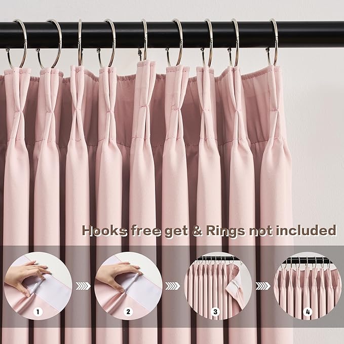 KEQIAOSUOCAI Pinch Pleated Pink Blackout Curtains Short 2 Panels Set 45 Inch - Image 2