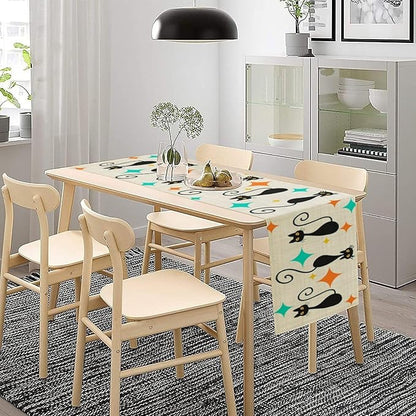 Mid Century Cat Table Runner, 13x90 Inch - Image 8