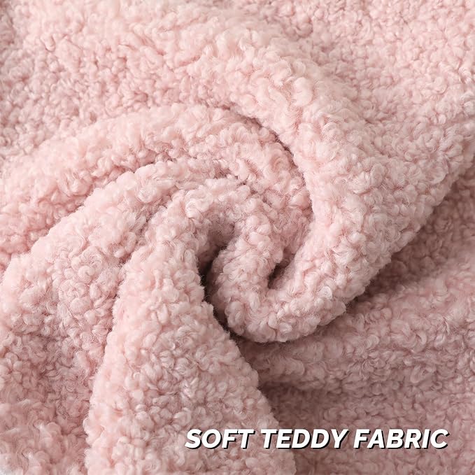 FUTEI Pink Throw Pillow Covers 24x24 Inch Set of 2, Furry Faux Fur Teddy Boucle - Image 2