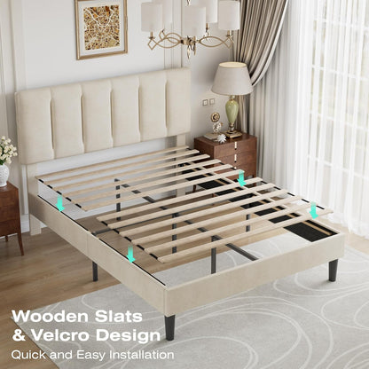 vecelo full size bed frame with upholstered headboard, package contents