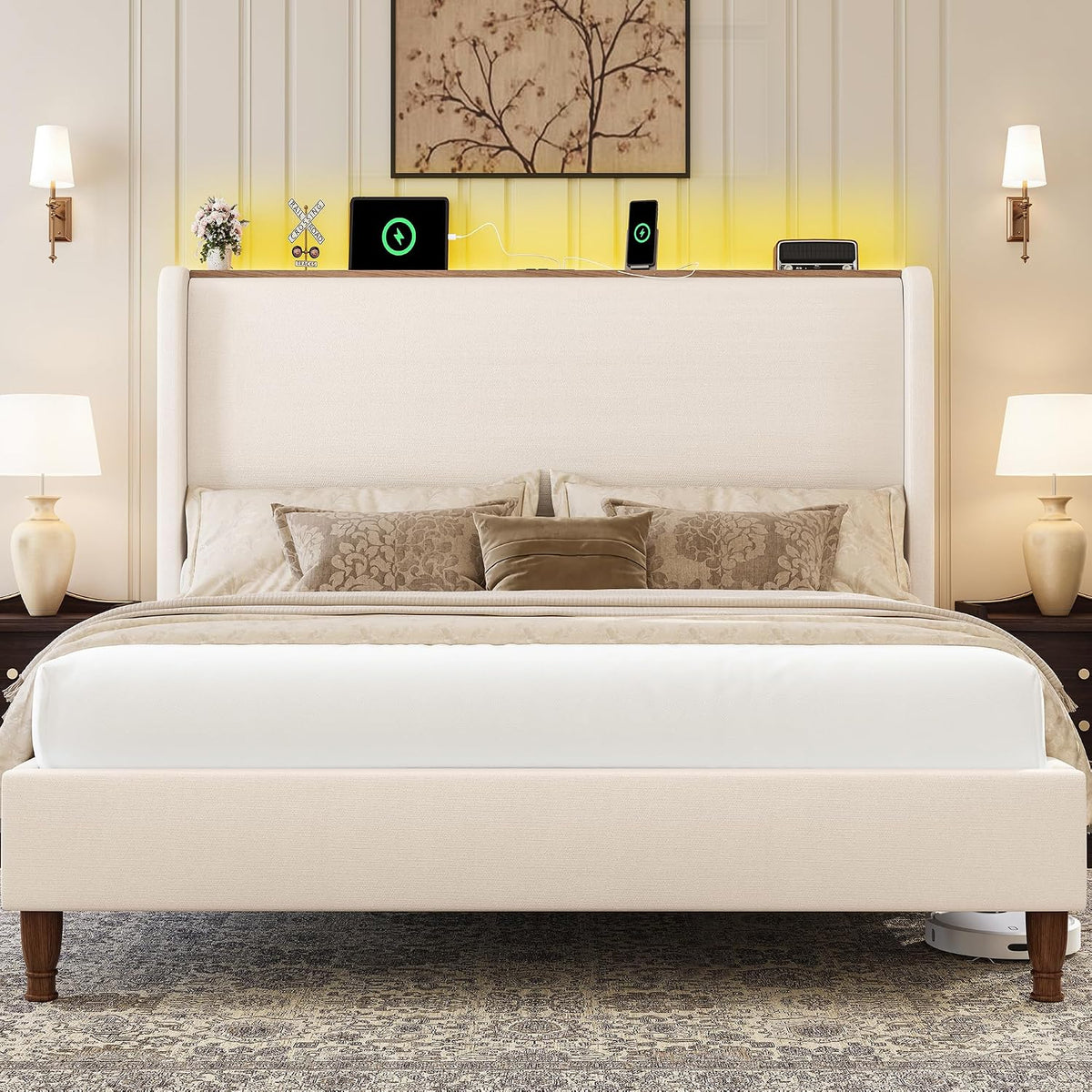 larmace california king size bed frame with led, view 9