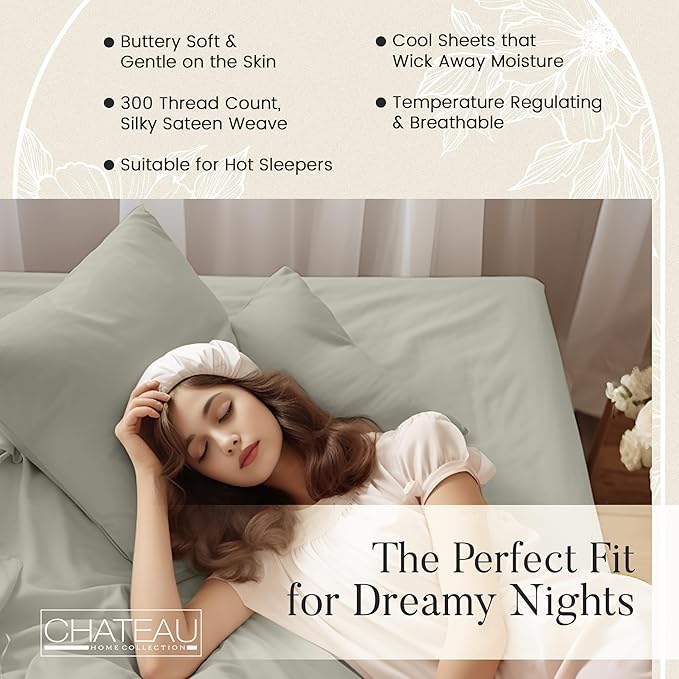 King Bed Sheets Deep Pocket King Sheet Set, 300 Thread Count Long Staple Fully - Image 4