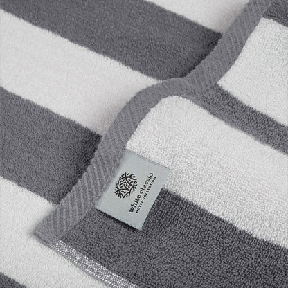 white classic stripe cabana beach towels oversized 2, close-up detail
