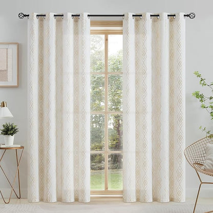 Linen Boho Curtains for Bedroom, 96 Inches Long Curtains Gold Foil Metallic - Image 2