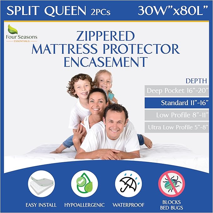 Split Queen Mattress Encasement 30" x 80" by FourSeasonsEssentials