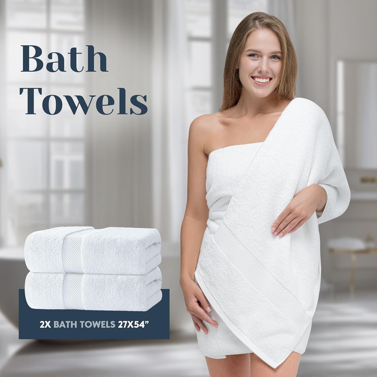 white classic luxury white bath towel set of, side view