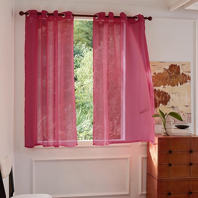 Stripe Burgundy Sheer Curtains 72 inch Length 2 Panels by MISSTIAM