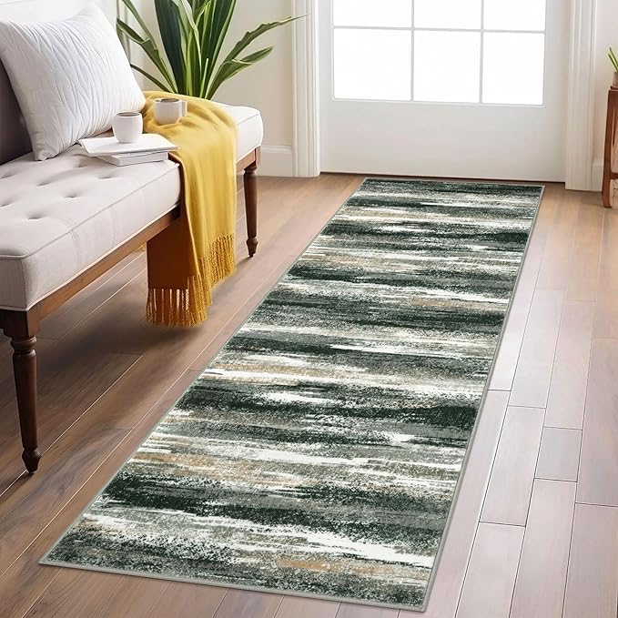 Modern Abstract Runner Rug 2x6, Forest Green Washable Kitchen Runner Non-Slip by lansny