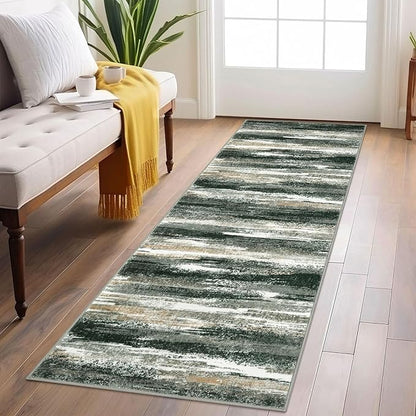 Modern Abstract Runner Rug 2x6, Forest Green Washable Kitchen Runner Non-Slip by lansny