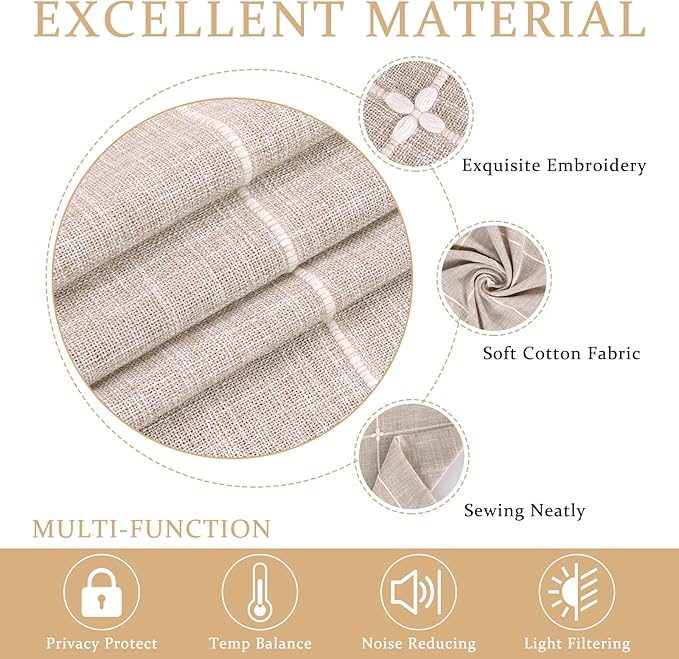 ColorBird Farmhouse Semi-Blackout Window Curtains 2 Panels Embroidery Lattice - Image 3