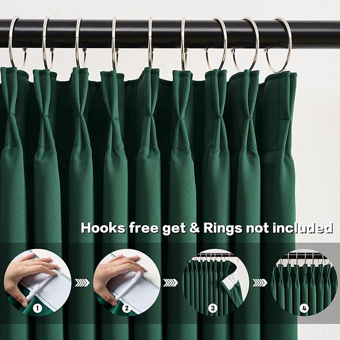 KEQIAOSUOCAI Dark Green Blackout Curtains 72 Inches Long, Pinch Pleated Drapes - Image 2